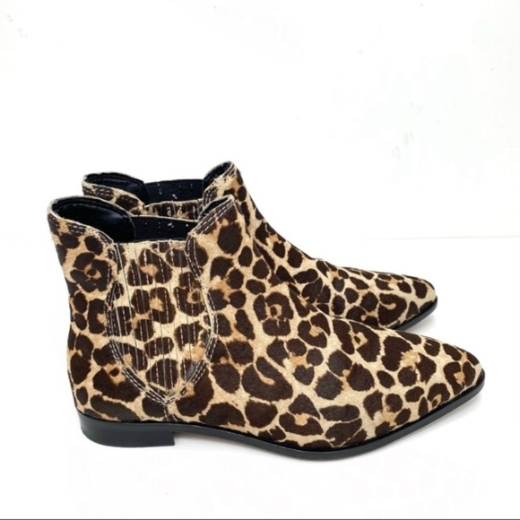 REBECCA Minkoff Maydsin Leopard Pointed Toe Calf Hair Ankle Boots in Beige - Picture 6 of 11